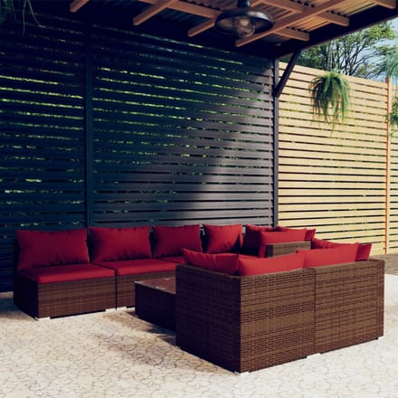 vidaXL - 8-delige - Loungeset - met - kussens - poly - rattan - bruin