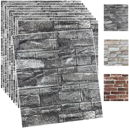 3D Wandpaneel - Zelfklevend Schuim Baksteenlook - Zwart - 10 Stuks