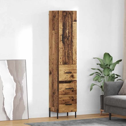 vidaXL - Highboard - Oud - Hout - 34,5 - x - 34 - x - 180 - cm - Bewerkt - hout