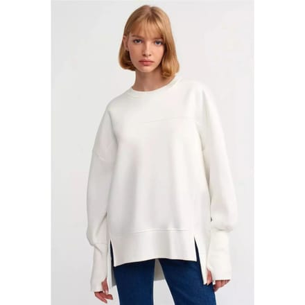 Oversized Crew Neck Sweater met Zijsplit