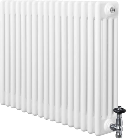 Traditionele 4-kolom radiator - wit - 600x785 mm - thermostaatkraan