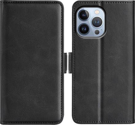 MobyDefend Hoesje - Geschikt voor iPhone 14 Pro - Luxe Wallet Book Case (Sluiting Zijkant) - Zwart