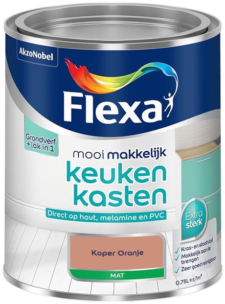 Flexa - Mooi Makkelijk Keukenkasten Mat - Koper Oranje - Mengverf - 750 Ml
