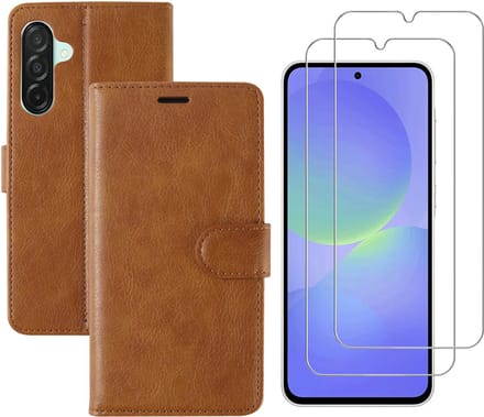 Hoesje geschikt voor Samsung Galaxy A36 bookcase Bruin - Met screenprotector tempered glass Galaxy A36 - 2x