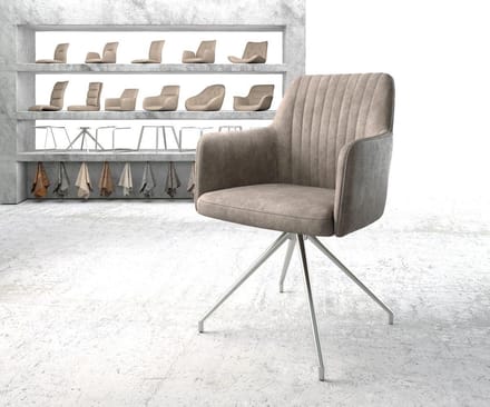 Gestoffeerde-stoel Greg-Flex kruisframe conisch roestvrij staal microvelours taupe vintage pocketveer kern