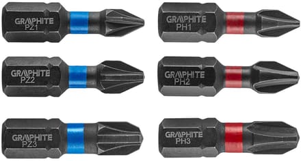 GRAPHITE - Schroefbitset - PH1/2/3, PZ1/2/3 - 25mm - S2 Staal