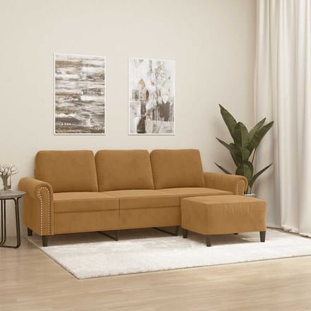 vidaXL - Driezitsbank - met - voetenbank - 180 - cm - fluweel - bruin