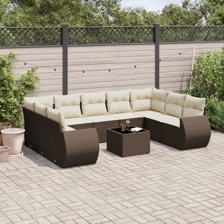 vidaXL - 10-delige - Loungeset - met - kussens - poly - rattan - bruin