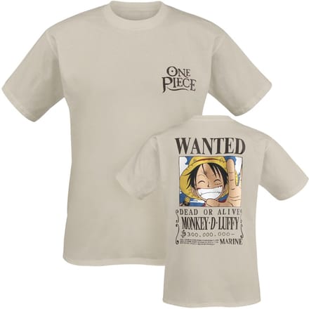 One Piece - Anime T-shirt - Wanted - M tot XXL - zand