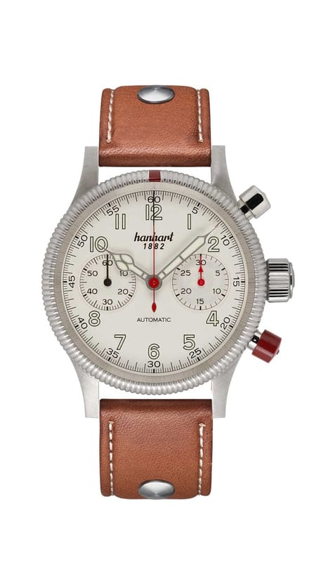 Hanhart Pioneer Mk II Horloge wit - lichtbruine band