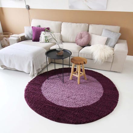 Rond hoogpolig vloerkleed - Trend Frame paars 200