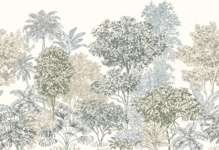 Fotobehang - Painted Palms 300x250cm - Vliesbehang