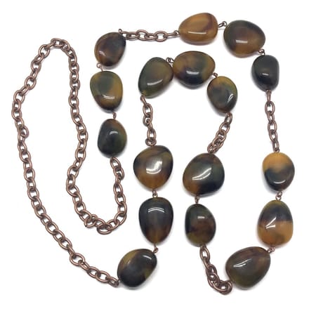 Behave - Lange ketting dames - Retro stijl - Bruin brons kralen - 110 cm