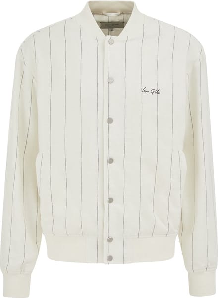WE Fashion Heren regular fit gestreept bomberjack van linnenmix met embroidery