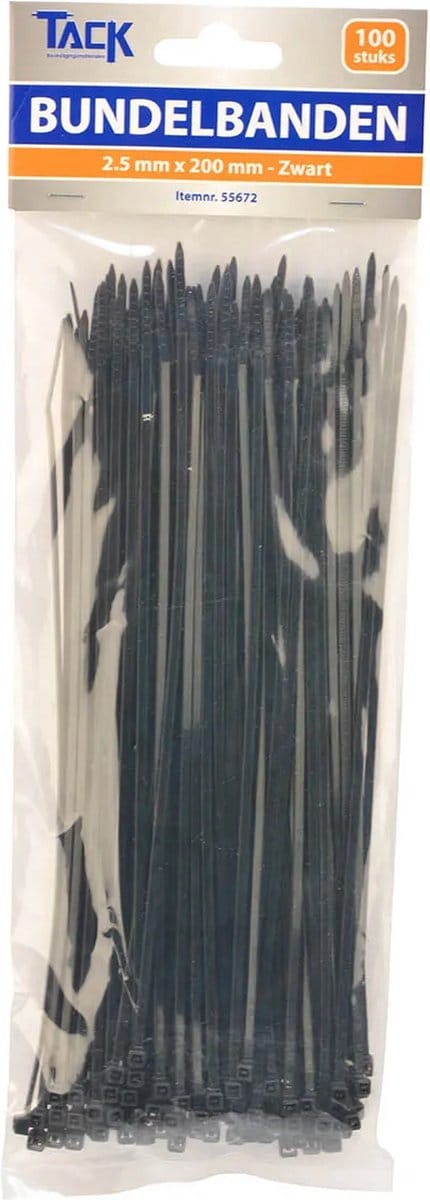 Bundelbanden 2,5x200mm zwart 100 stuks Tack Tie Wraps Kabelbinders