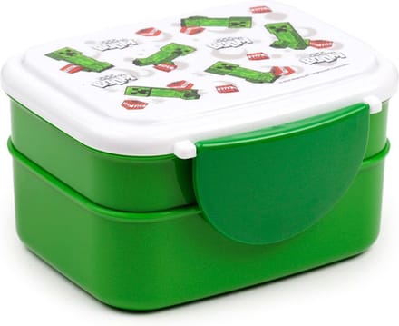Bentobox/Lunchbox - Minecraft Creeper TNT - SSS. . . BOOM - Wit&Groen - Bestek - 9x15,5x14cm
