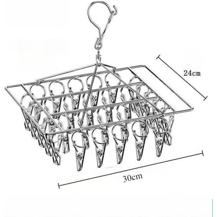 Séchoir à chaussettes avec 30 clips en acier inoxydable, support pivotant et coupe-vent pour égouttoir à linge gray