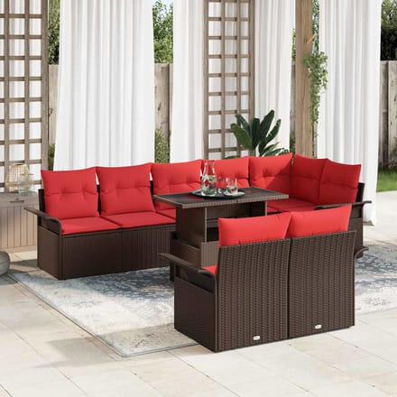 vidaXL - Tuinbank - Set - 9 - st - 8-zits - Bruin - [Synthetisch]: - Poly - Riet