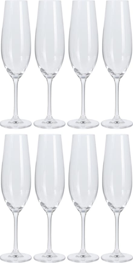 Atmosfera Champagneglazen - hoog model - 8x - transparant - glas - 260 ml - proseccoglazen