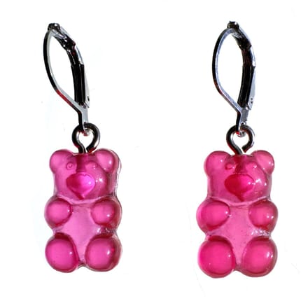 Zilveren oorbellen Gummy Bear donkerroze
