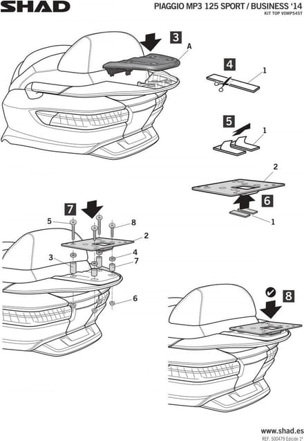 Support top case Shad pour scooter Piaggio 500 Mp3 Sport Abs 2014-2017 V0MP54ST
