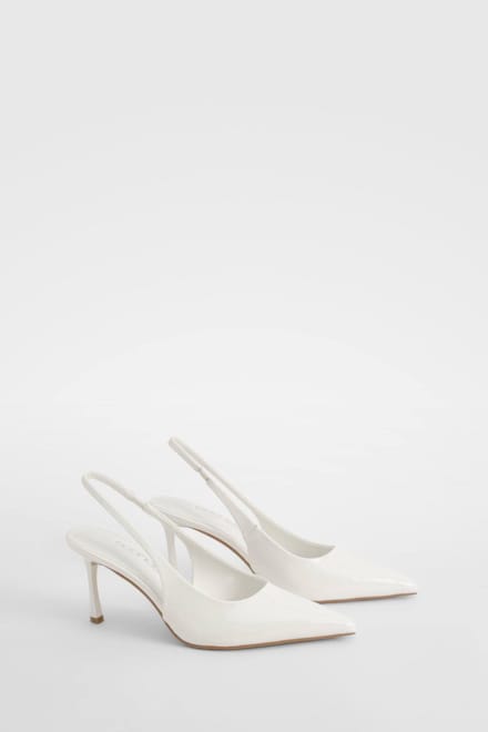 boohoo Dames Brede pasvorm Slingback Court Schoen | Wit | Maat: 38