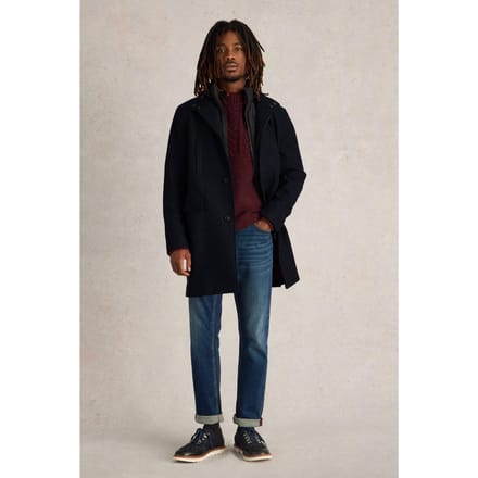 White Stuff Wool Funnel Coat Dark Navy Größe: M | Einreihige Mäntel Outlet | Herren | Blau