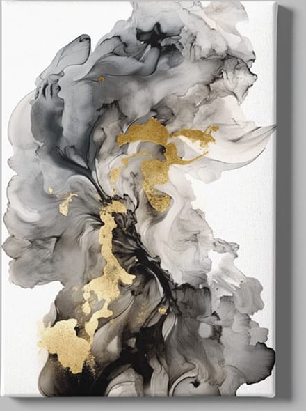 Canvas Schilderij - Abstracte Grijs - Goud - Moderne Schilderij - Wanddecoratie - 150x100x2 cm