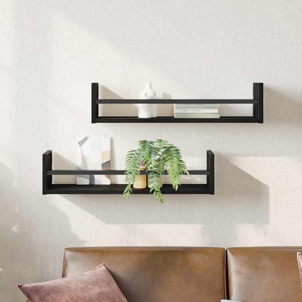 vidaXL - Wandplank - 2 - st - Zwart - Eiken - 60 - x - 16 - x - 14 - cm