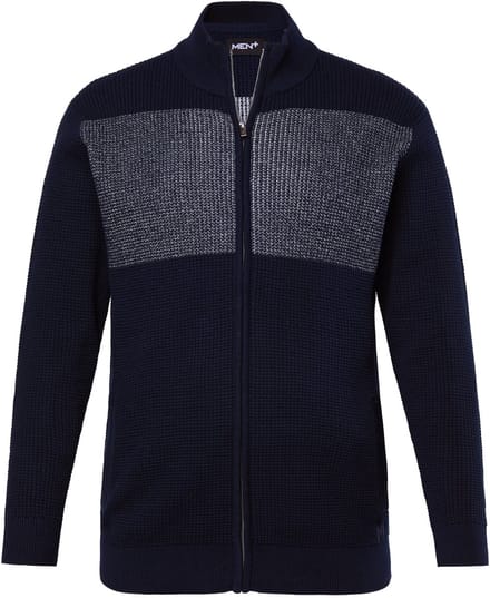 Men Plus - Heren - Gebreide jas opstaande kraag rits - Navy blauw - Maat L
