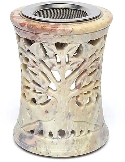 Wierookbrander en olieverdamper Levensboom lichte zeepsteen – 10 cm x 7.5 cm