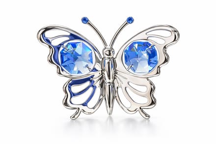 Zilveren Vlinder met Blauwe Kristallen – Luxe Decoratie
