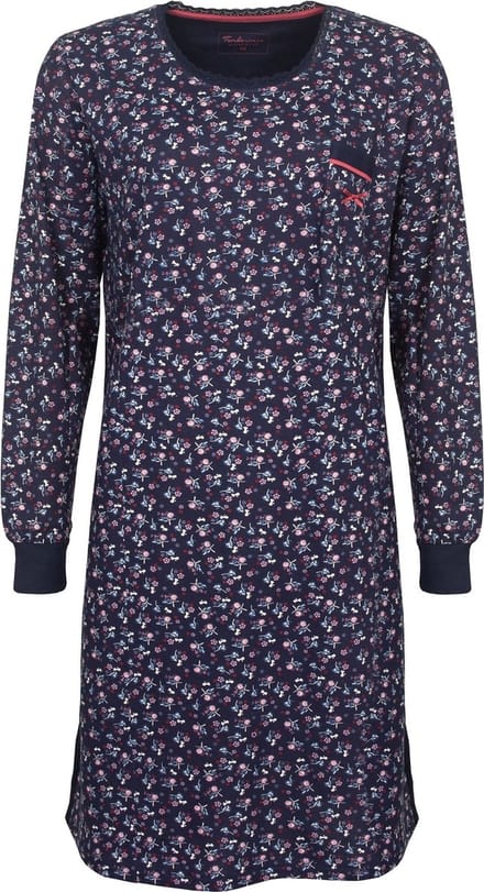Tenderness Dames Nachthemd - Lange Mouwen - Katoen - Blauw - Maat S