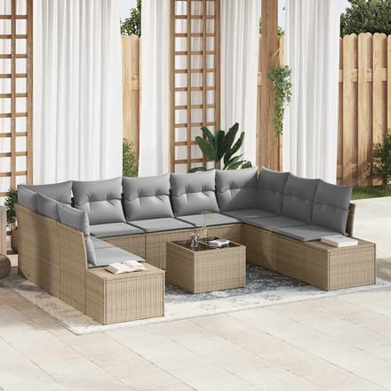 vidaXL Tuin Sofa Set 10 st Beige poly rattan