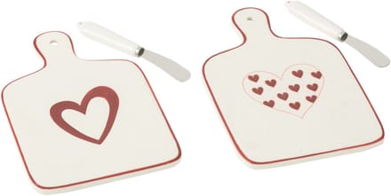 J-Line snijplank Harten - porselein - wit/rood - 2 stuks
