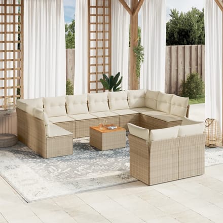 vidaXL - 13-delige - Loungeset - met - kussens - poly - rattan - beige
