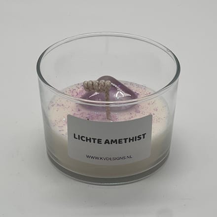 Kaars in glazen pot - edelsteen - Lichte Amethist