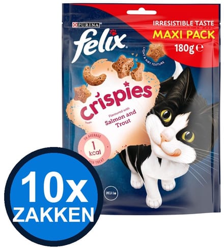 10x Felix - Crispies Zalm & Forel Maxipack - Kattenvoer Snacks - 180 g