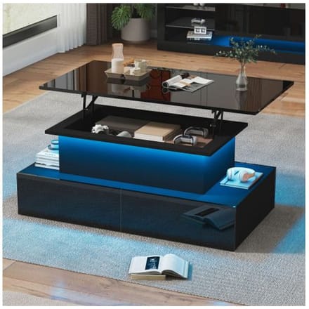 Table basse - MUVOE - Moderne - Noir brillant - Éclairage LED - 4 tiroirs noir