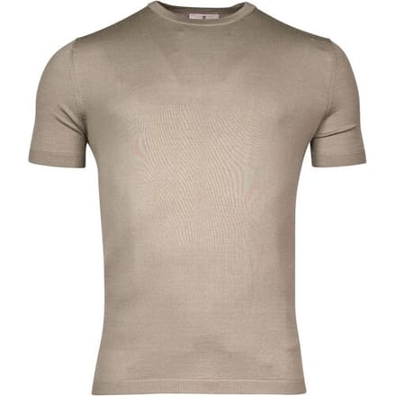 Thomas Maine Trui Fine Merino Crew Neck Short Sleeve Single Knit Greige / male