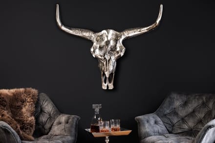 Design schedel MATADOR 70cm zilver aluminium wanddecoratie - 19009