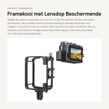 Dailygoods - Framekooi met Lensdop - Beschermende Behuizing - Aluminium - Actiecamera-accessoire - Geschikt voor Ace/Ace Pro - 80 g