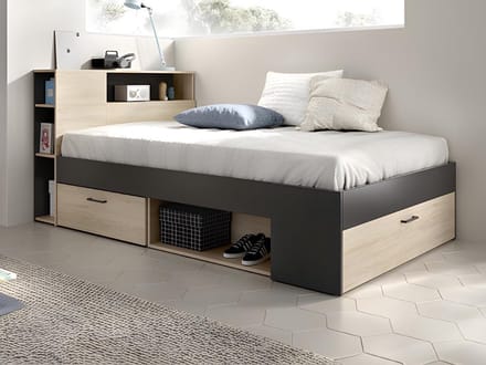 Vente-unique Bedframe hout antracietgrijs, natuurlijk licht 120 x 190 cm