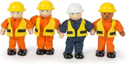 Tidlo Wooden Dollhouse Dolls Construction Workers
