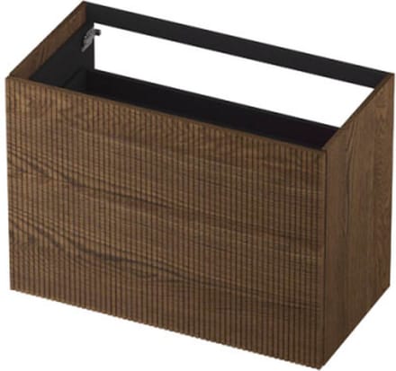 INK wastafelonderkast 2 laden greeploos push to open echt hout verticaal gefreesd 90x45x65cm, massief eiken chocolate