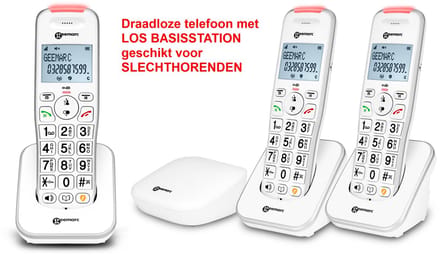 Draadloze telefoon - LOS BASISSTATION - 3x handset - geschikt voor SLECHTHORENDEN - 200-3