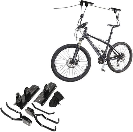 Support lève-vélo de plafond - PROPLUS - 730915 - Convient jusqu'à 4m - Poids max 20kg - Crochets en caoutchouc noir