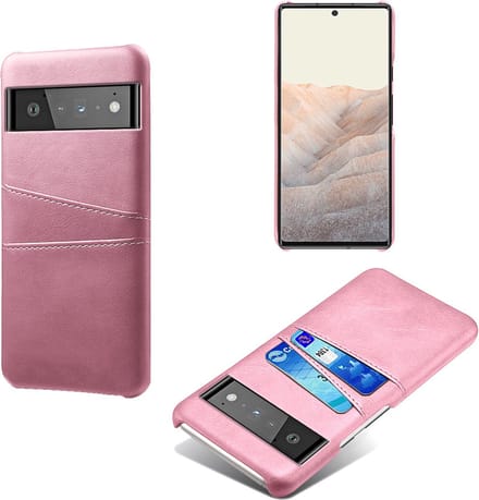 Back Cover met Opbergvakjes + Glas Screenprotector voor Google Pixel 6 Pro _ Roze Goud
