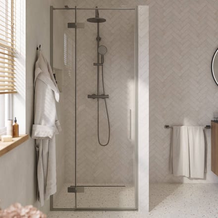 Saqu Grace draaideur met vast paneel links incl. antikalk 90x210cm geborsteld grijs