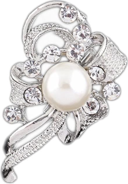 Fako Bijoux® - Broche - Strik Met Parel - 22x38mm - Zilverkleurig